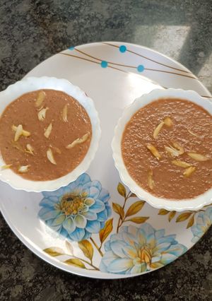 A picture of Dessert Rice pudding with chocolate flavors.
