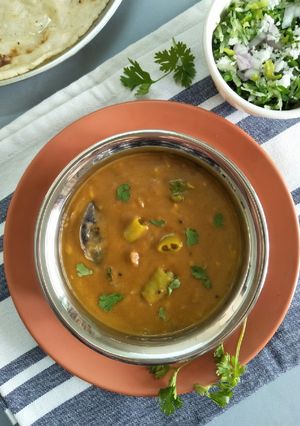 A picture of Kulith Pithla (Horsegram Flour Curry In Maharashtrian Style).