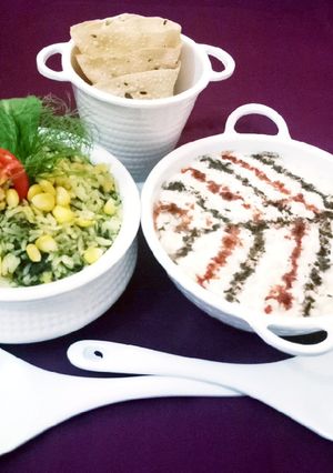 A picture of Corn Spinach Dill Pulao.
