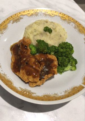 Foto resep Chicken steak blackpepper sauce w/mashed potato