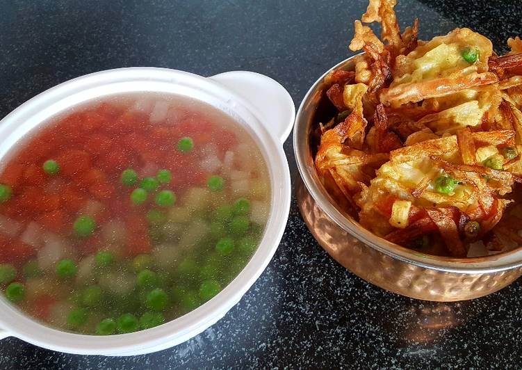 Vegetarian clear soup and fritter