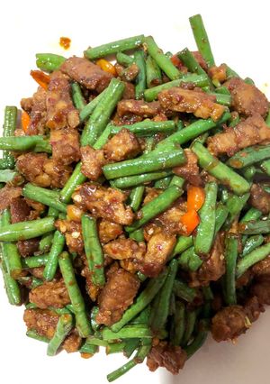 Foto resep Tumis Tempe + Kacang Panjang Pedas (Simple Banget)