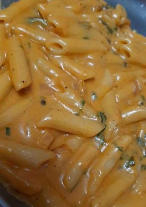 A picture of Red sauce pasta.