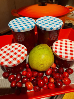 A picture of Belgian pear and cranberry compote.