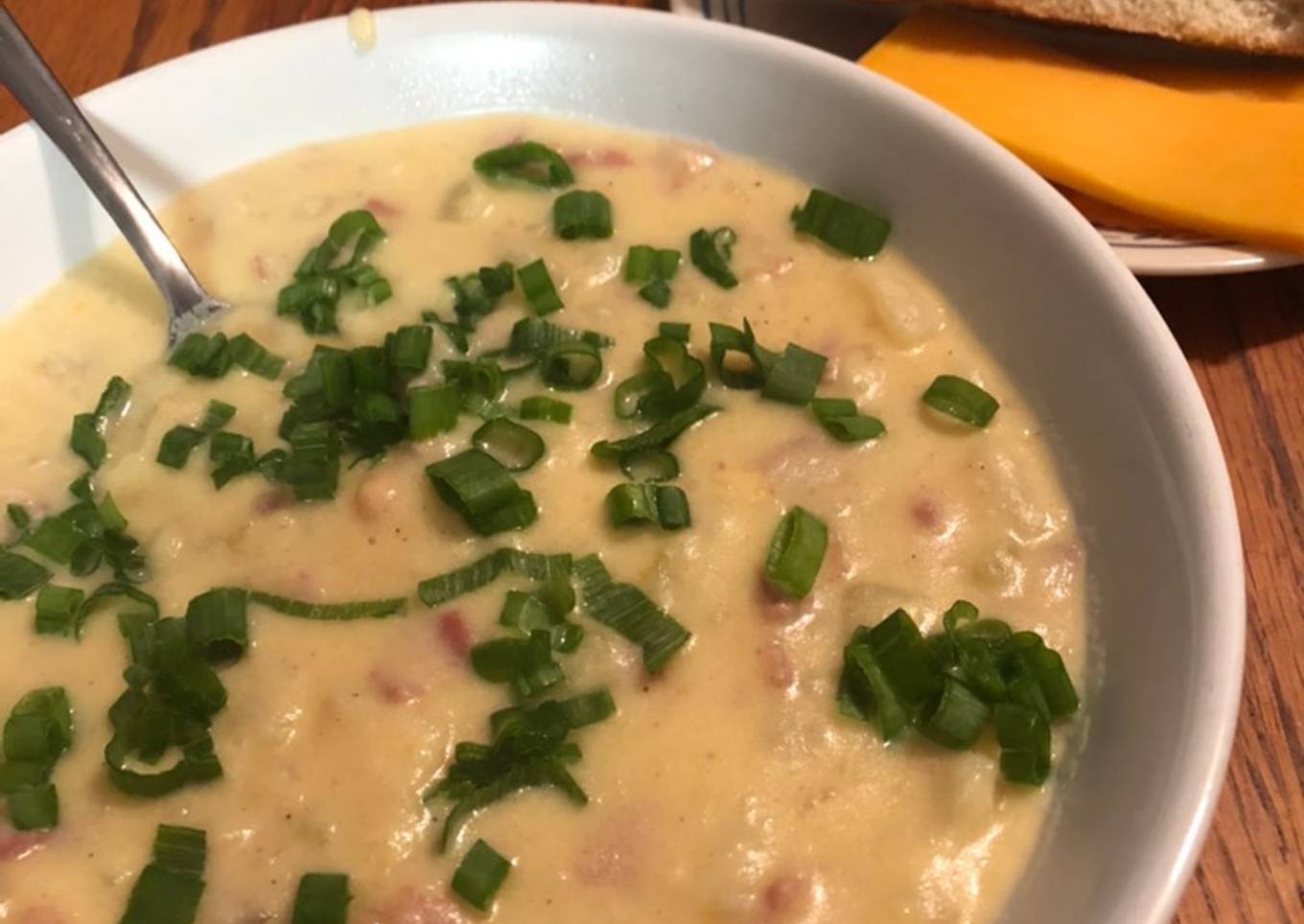 Potato soup with ham and cheese