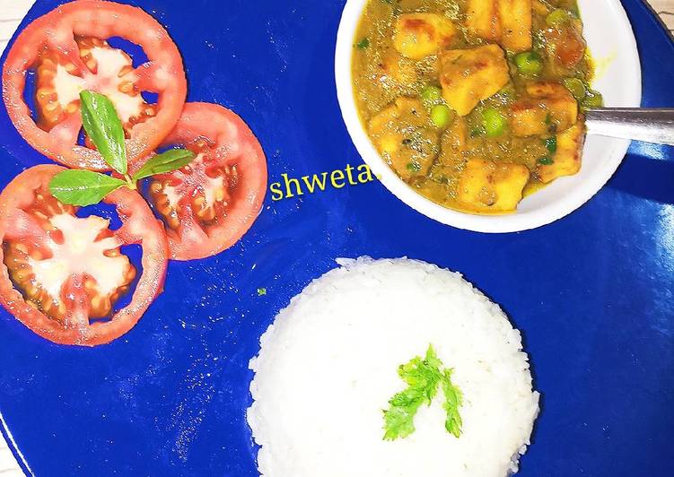 Simple Way to Prepare Perfect Matar paneer and rice.with tomato salad