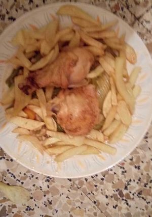 صورة لوصفة خضر بدجاج وفريت