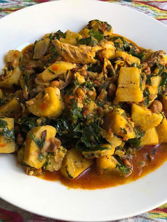 A picture of Unripe plantain with beans.