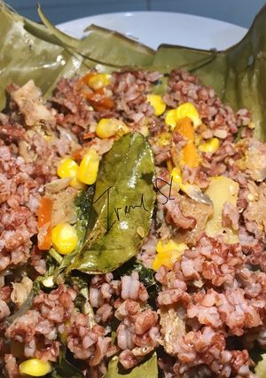 Foto resep Pepes Nasi Merah isi Oseng Ikan Kerapu (cocok untuk diet/ aman untuk diabetes/ tekanan darah)