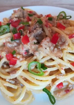 Kókusztejes-kápia paprikás spagetti recept fotója