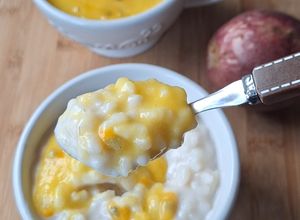 Une photo de Riz au lait coulis mangue, passion