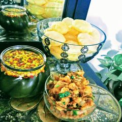 Puchka With Aloo Masala And Colourful Boondi Pani A picture of Puchka With Aloo Masala And Colourful Boondi Pani.