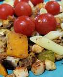 Verduras al wok con pollo y fideos