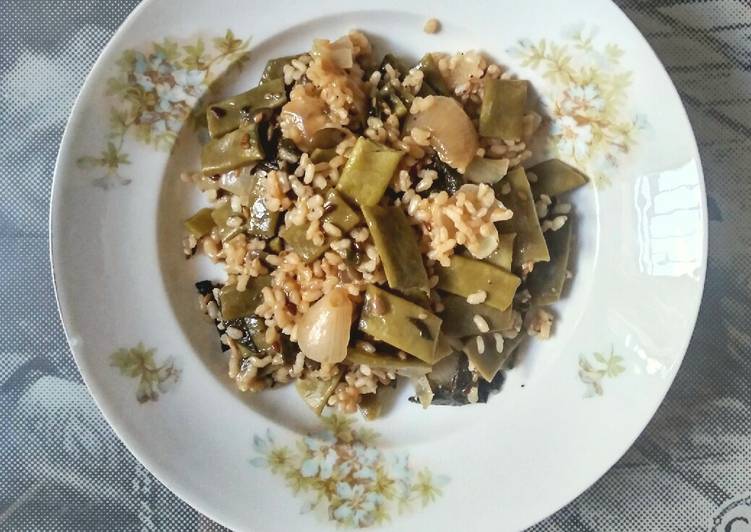 🎋 Judías verdes con arroz integral y alga nori