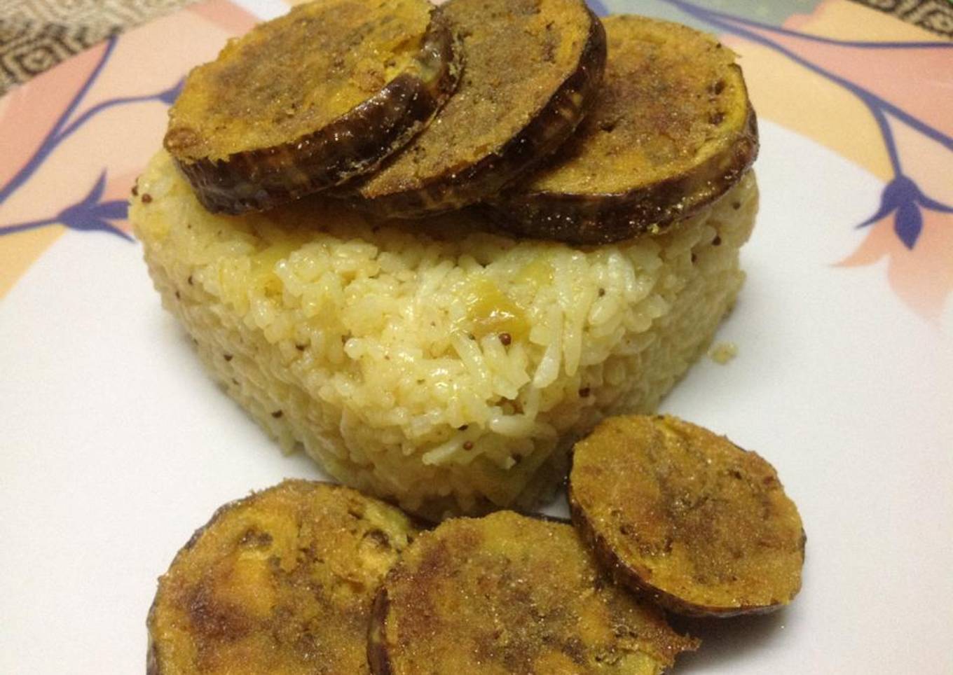 Crispy Baigan Bhaja with Mango Rice