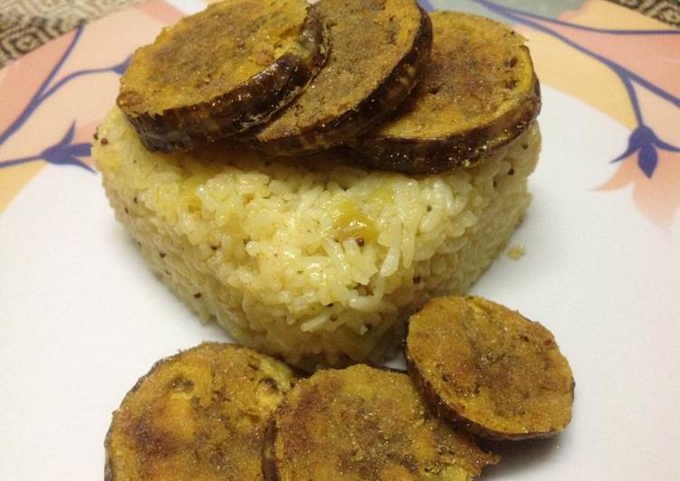 Easiest Way to Make Tasty Crispy Baigan Bhaja with Mango Rice