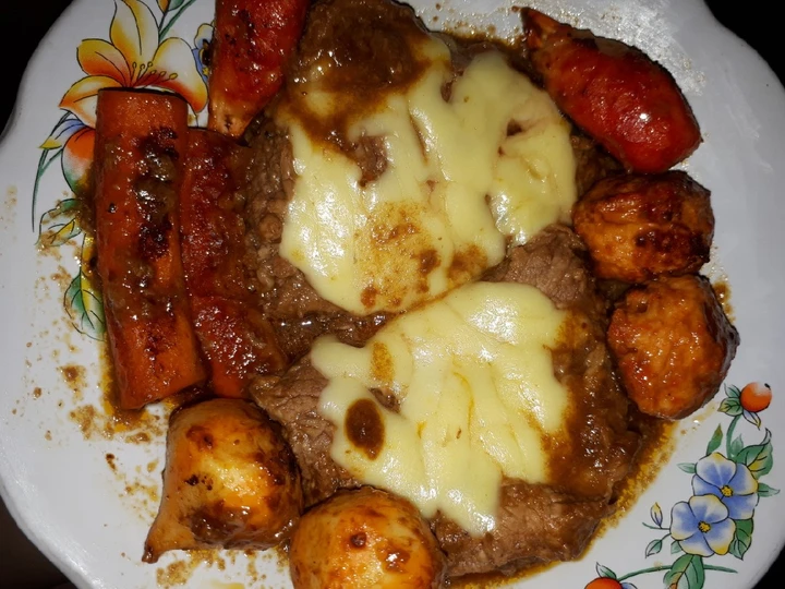 Langkah Mudah untuk Membikin Resep Beef Steak w/ Seafood saus Barbeque yang Bisa Manjain Lidah Anti Ribet, Lezat Sekali