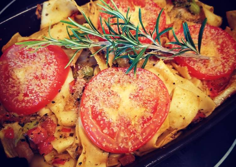 La Délicieuse Recette du Pappardelles au brocoli et tomates en cassolette