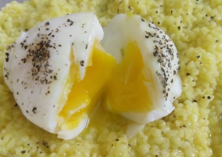 Recipe of Homemade Dalia made with ghee and half boiled egg