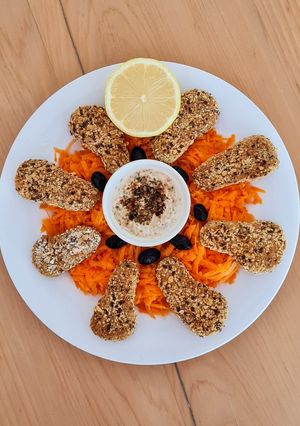Una foto de Nuggets no pollo ♥ 🐔 de garbanzos y sin fécula ♥ 🐥 vegetarianos con opción vegana