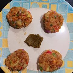 A picture of Red poha-Sweet potato cutlet.