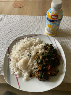 A picture of Vegetable Sauce with Basmati Rice.
