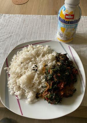 A picture of Vegetable Sauce with Basmati Rice.