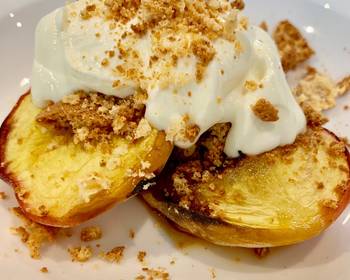 Easy Fast Cooking Baked Peaches with honey amaretti and creme fraiche Delicious Nutritious