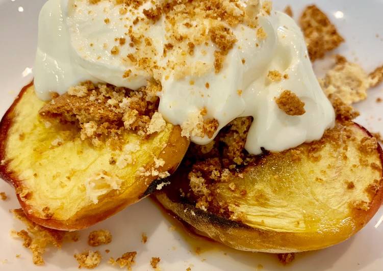 Easiest Way to Make Homemade Baked Peaches with honey, amaretti and creme fraiche