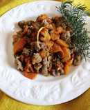 Straccetti di vitello con fettine di zucca grigliata