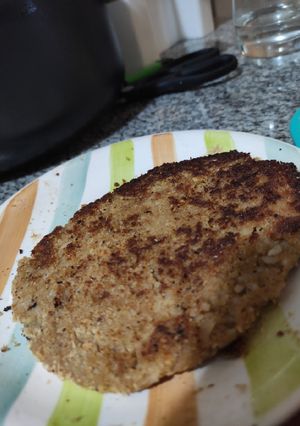 Una foto de Milanesas de Okara y arroz (apto vegano)