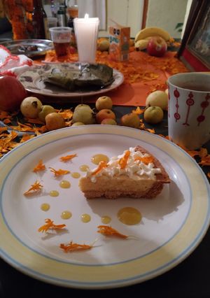 Una foto de "Camino a la vida" Tarta con relleno de mousse de calabaza tamala