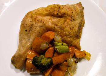 How to Make Perfect Supermoist roast chicken with yams and broccoli