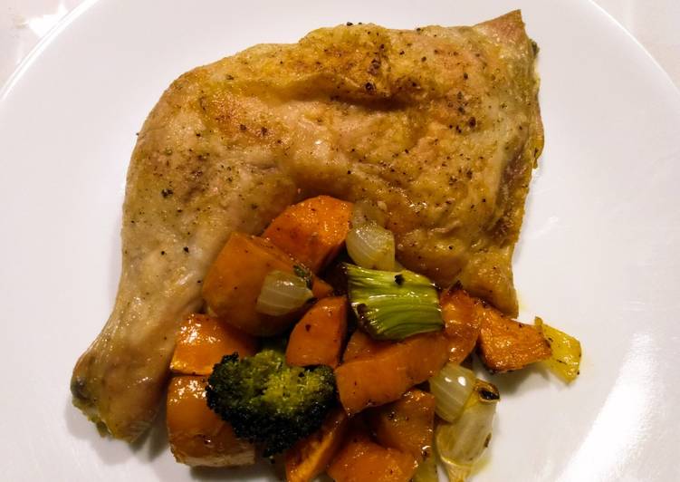 Easiest Way to Make Perfect Super-moist roast chicken with yams and broccoli