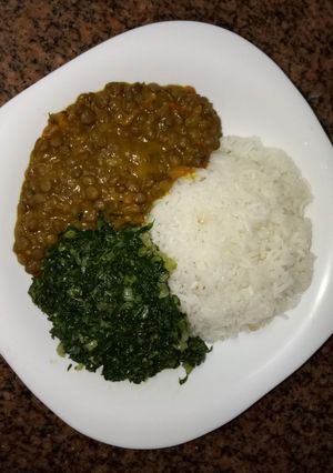 A picture of Fried rice, lentils and spinach favourite Easter dish.