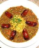 Lentejas a la jardinera con arroz azafrán y choricillos