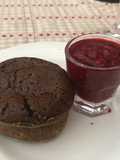 Chocolate fondants (lava cake) with raspberry coulis