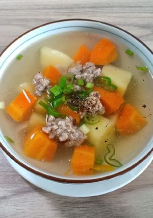 Hình của món Canh khoai tây cà rốt thịt băm.