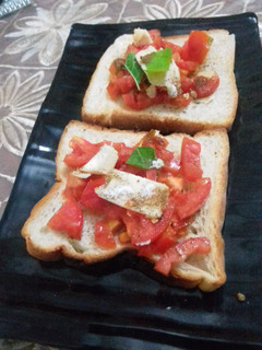 A picture of Bruschetta using bread.