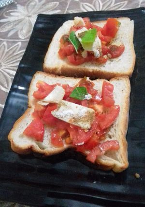 A picture of Bruschetta using bread.