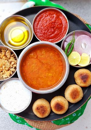 A picture of Dal baati thaali.