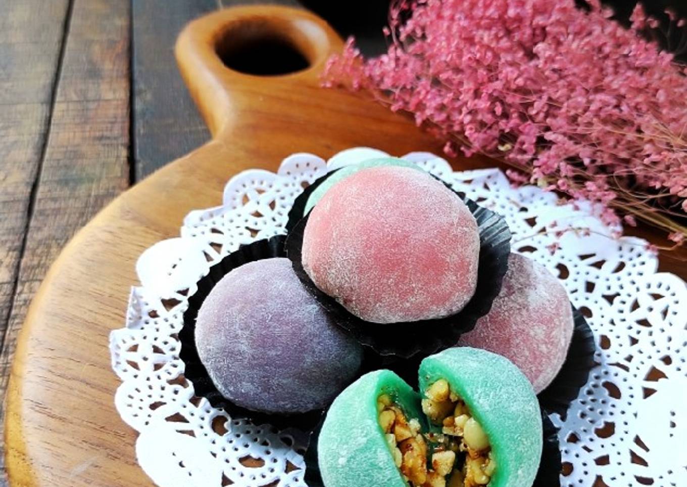 Resep Rainbow Mochi Peanuts Filling