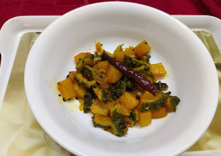 Stir Fried Bitter Gourd or Karela and Pumpkin