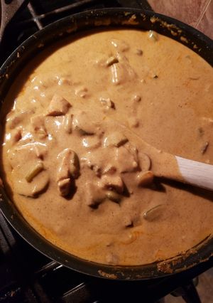 A picture of Chicken Curry and Veggies.