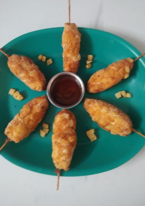 A picture of Vegetarian Korean Corn Dog (korean snack).