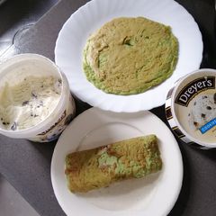 A picture of Rolled Ice Pancake w/ Ice Cream.