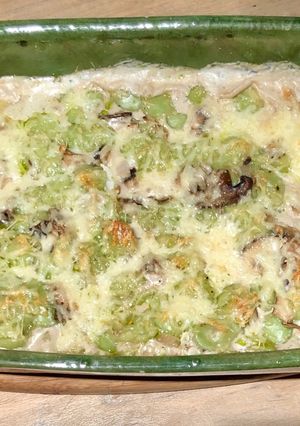 Une photo de Gratin de ravioles aux champignons de Paris