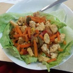 A picture of Lettuce,chicken & stir fry wrap.