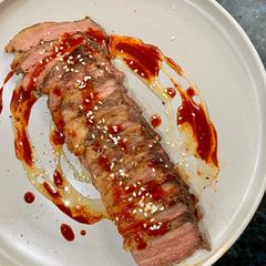 A picture of 20 hour sous vide beef brisket with salted honey and gochujang.
