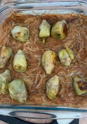 Foto principal de Fideos al ajillo con alcachofas